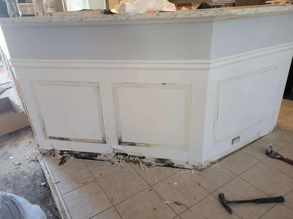 Water damage and mold on kitchen during Storm Damage Restoration in Tice